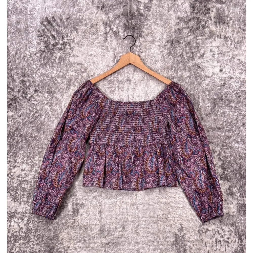 New J Crew x Liberty London Top Medium Womens Puff Sleeve Smocked Paisley Blouse